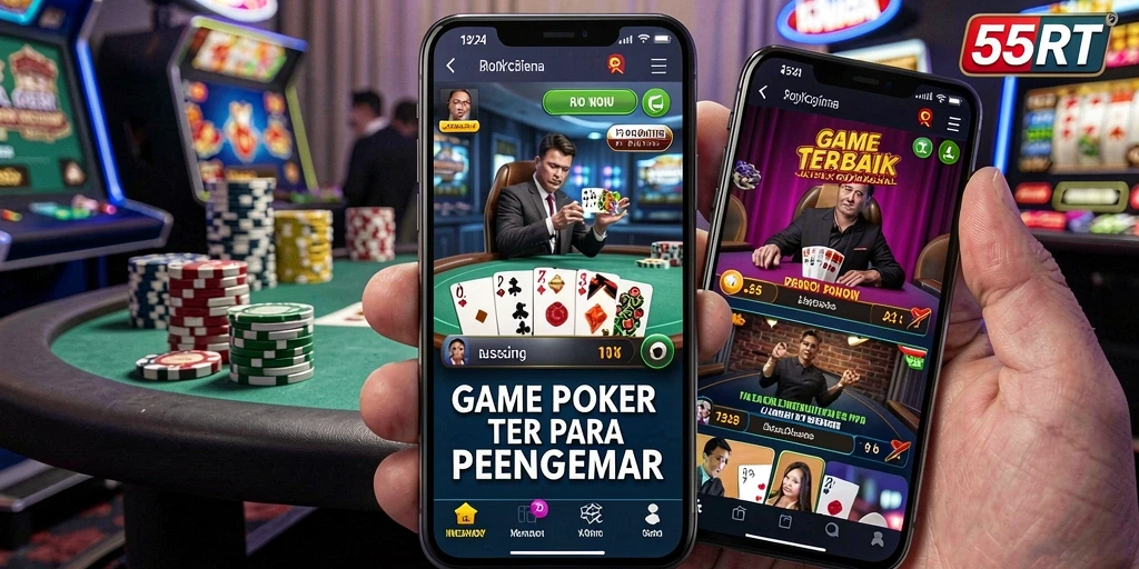 Tampilan utama gameplay 55RT yang menampilkan poker mendebarkan.