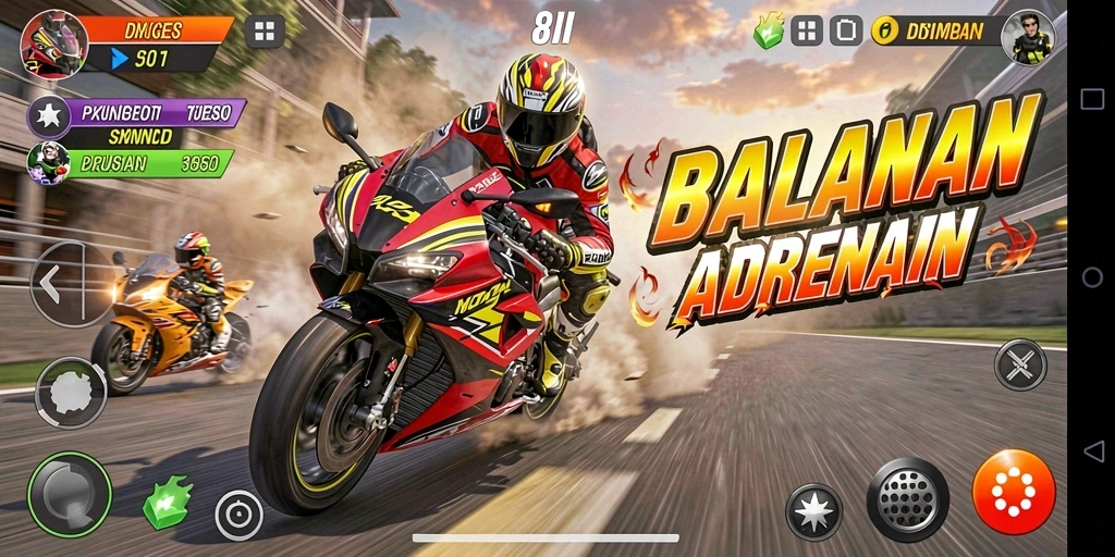 Screenshot menampilkan balapan motor yang seru di 8II.