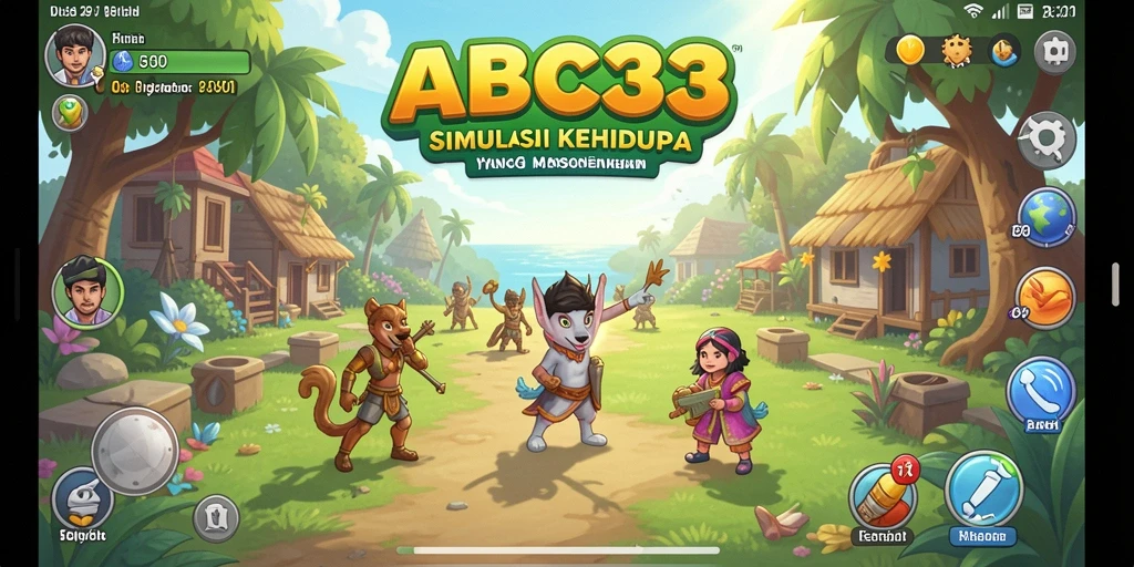 Tangkapan layar dari gameplay ABC33 yang menampilkan kehidupan virtual.