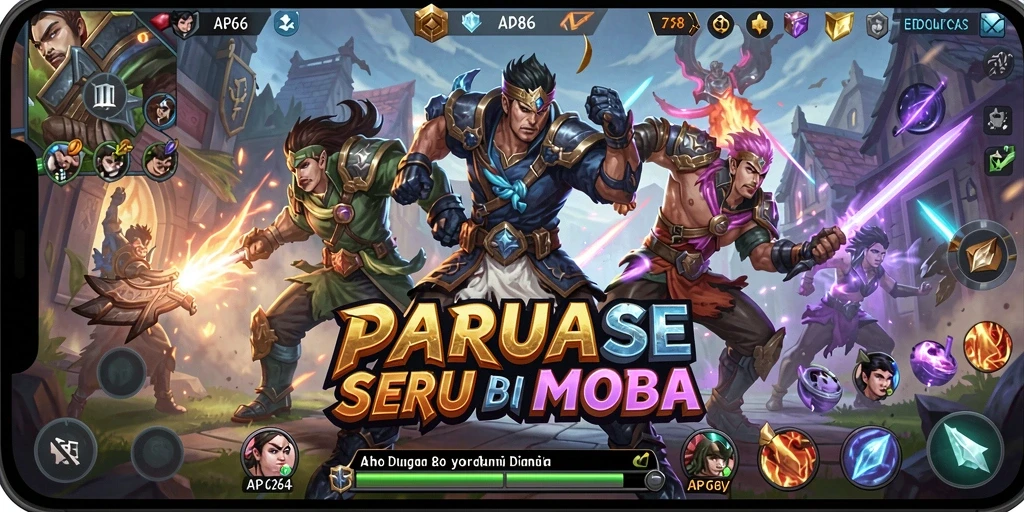 Screenshot gameplay seru dari AP686 menampilkan pertempuran antar karakter MOBA.