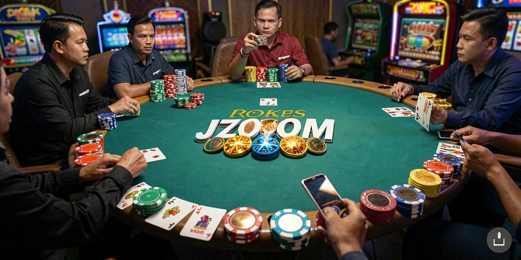 Tampilan gameplay Poker yang mendebarkan di J200M.