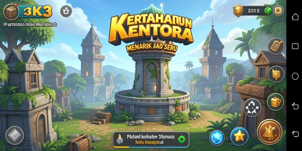 Screenshot gameplay K3K3 menampilkan aksi menara pertahanan yang intens.