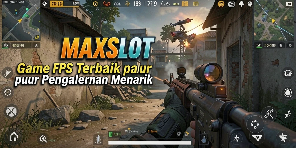 Tangkapan layar gameplay MAXSLOT menampilkan aksi tembak-menembak yang intens.
