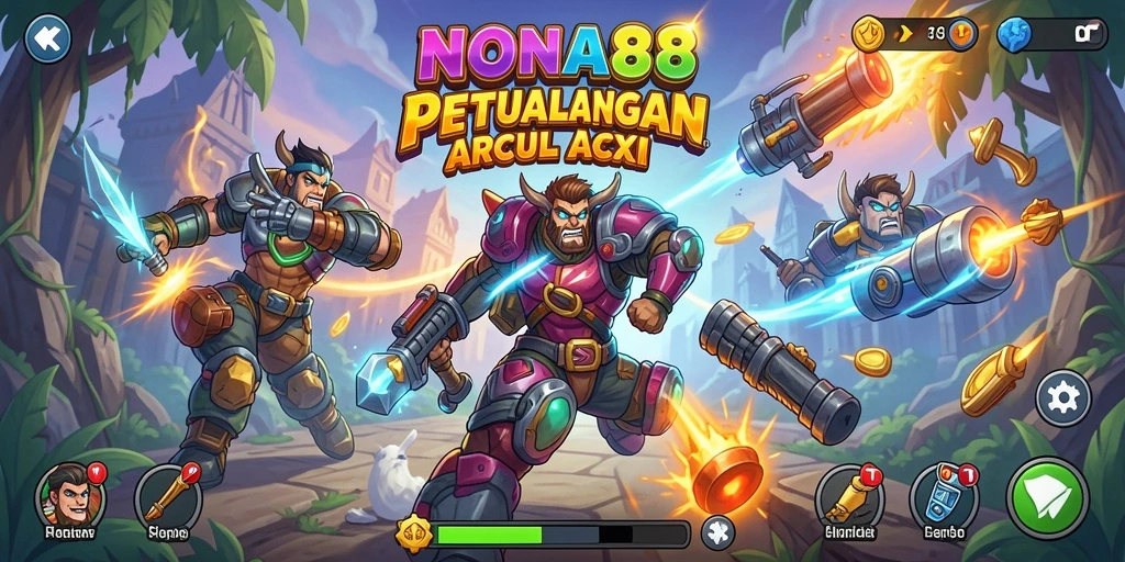 Screenshot NONA88 menampilkan karakter beraksi dalam level arcade yang penuh tantangan.