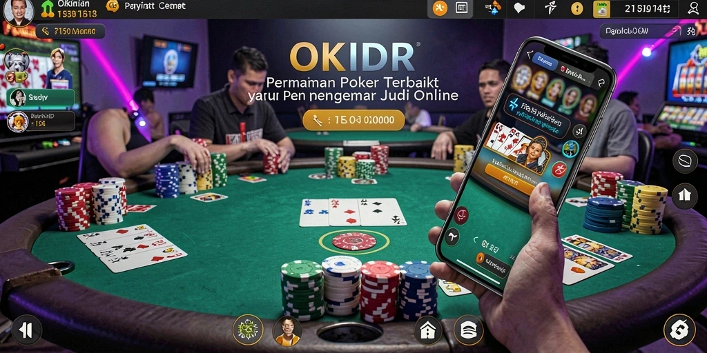 Tangkapan layar utama OKIDR menampilkan aksi seru permainan poker.