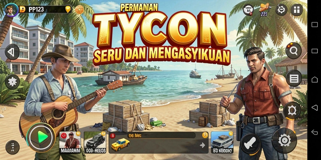 Screenshot utama PP123 menampilkan gameplay seru dalam membangun kerajaan bisnis.