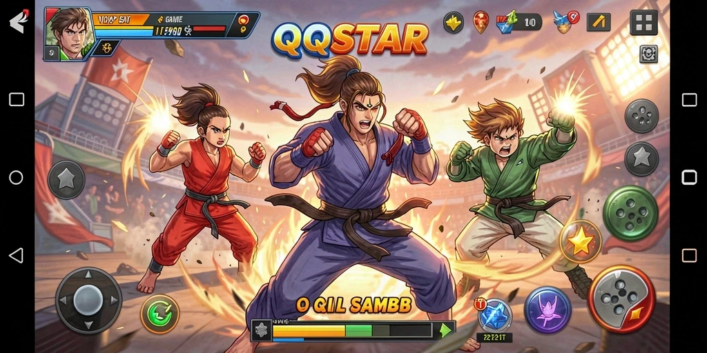 Tampilan screenshot game QQSTAR selama pertarungan yang mendebarkan.