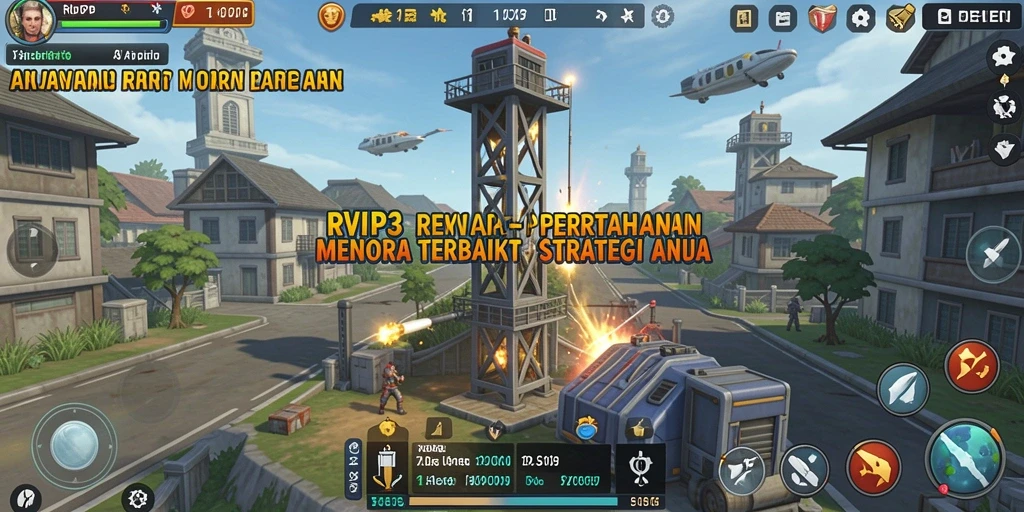 Gambaran gameplay menarik dalam RVIP3 yang melibatkan menara dan musuh.