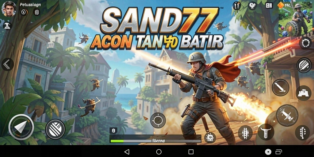 Tangkapan layar SAND77 dengan aksi pertempuran yang dinamis.