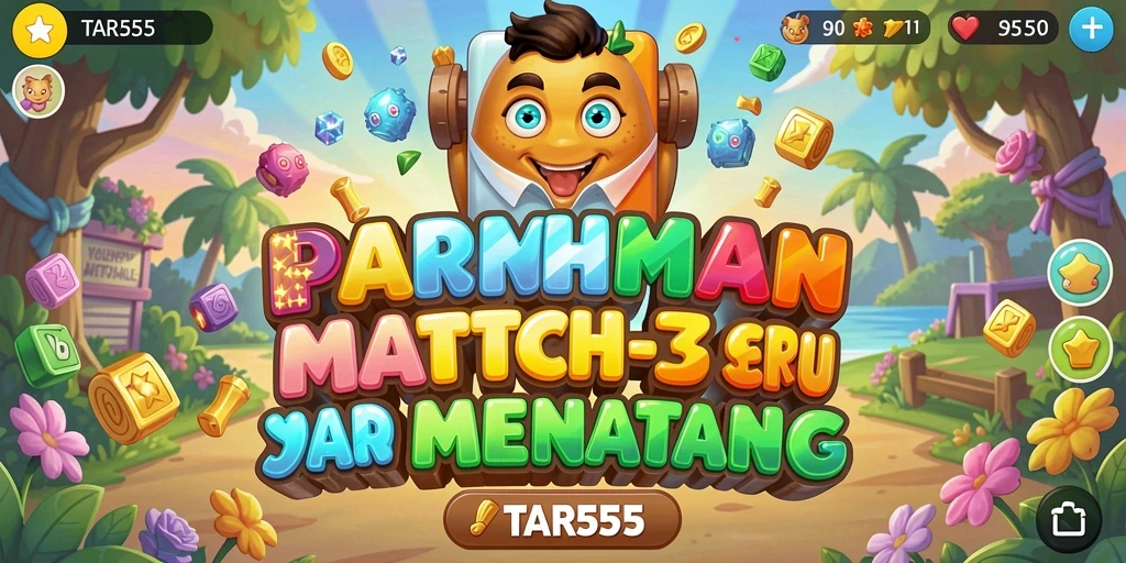Screenshot TAR555 menampilkan gameplay Match-3 yang seru dan penuh warna.