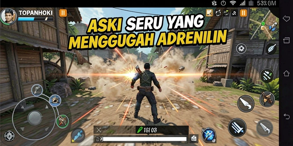 Screenshot menunjukkan aksi seru dalam permainan TOPANHOKI.